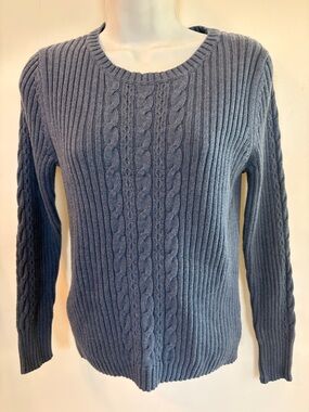 Small Sonoma Denim Blue Women’s Cable Knit Crewneck Sweater 100% Cotton